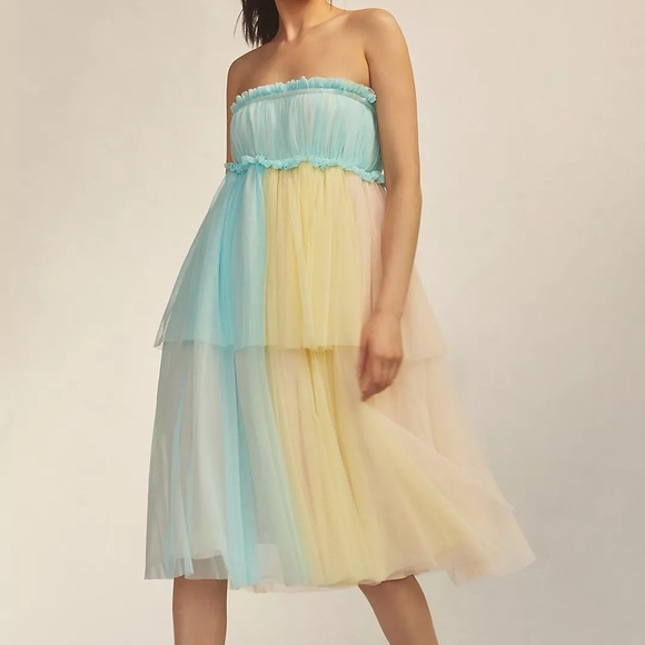 New Anthropologie Pernille Rosenkilde Strapless Tiered Tulle Dress size XL - Picture 1 of 9